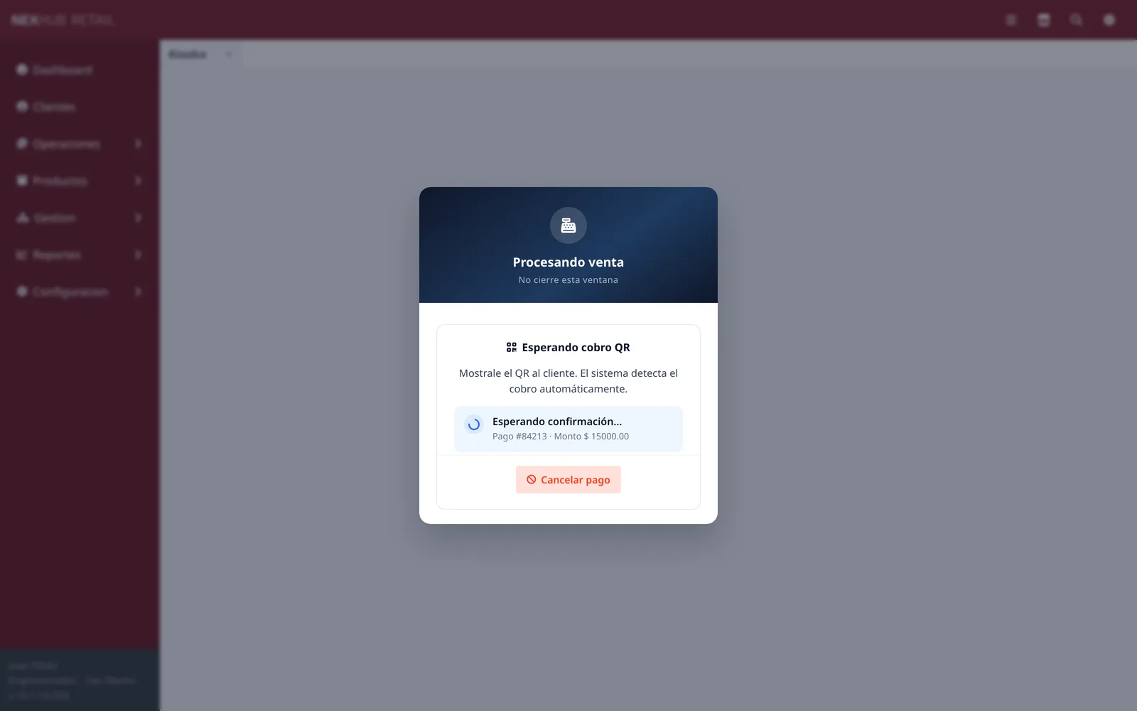 QR de Mercado Pago listo para cobrar desde NexHub Retail