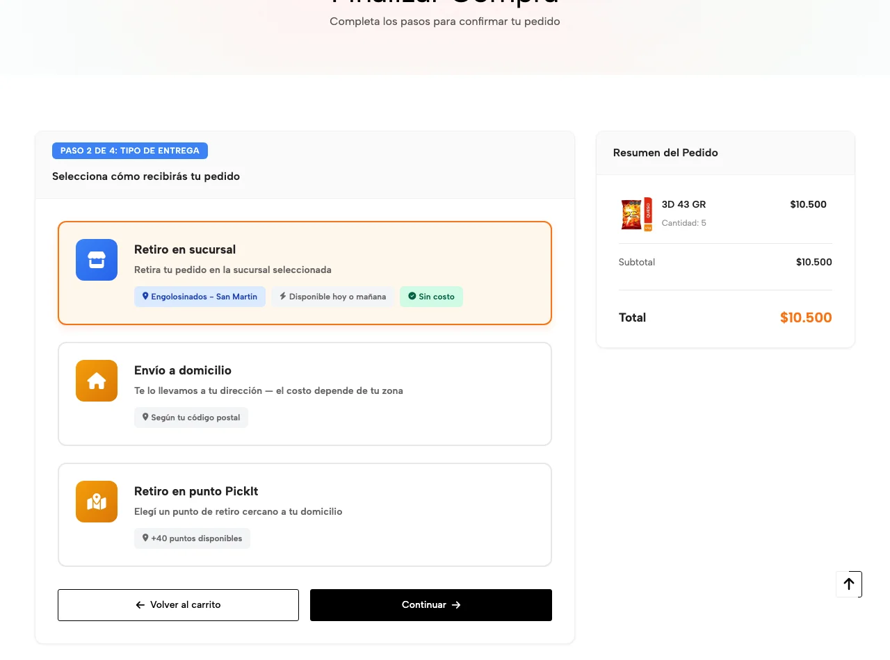Checkout de tienda online con retiro en punto PickIt